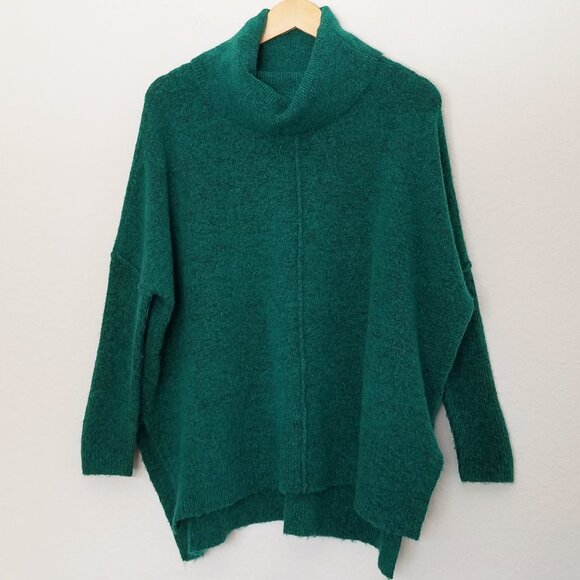 Anthropologie Larissa Turtleneck Tunic Sweater S Pullover Green Side Slit Chunky - Picture 3 of 16